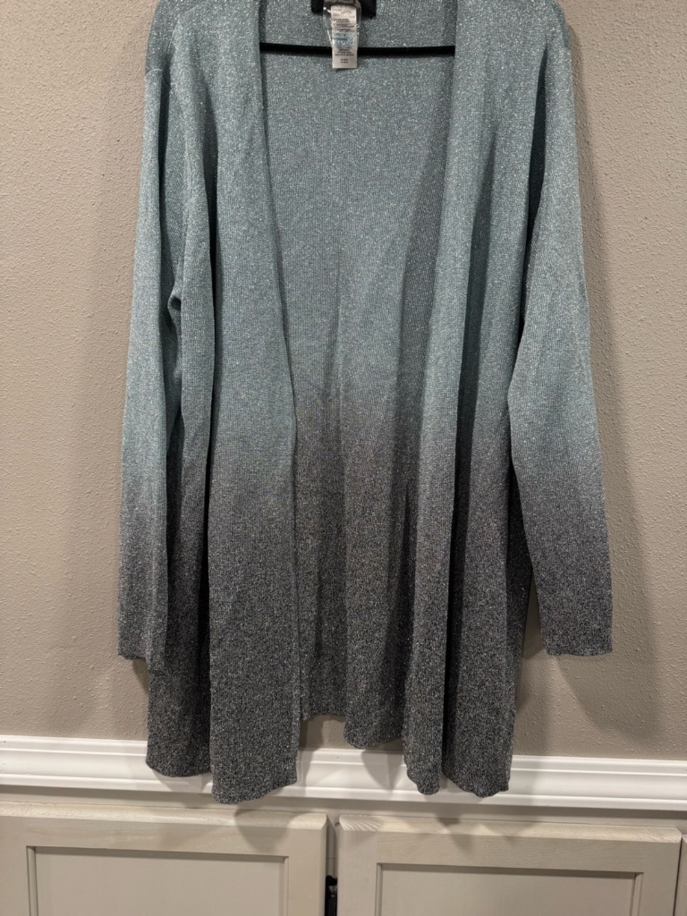Light Blue to Charcoal Ombre Open Cardigan - Picture 3 of 6
